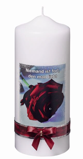 Gedenkkerze "Niemand ist fort" Weiß 200 x 80 mm