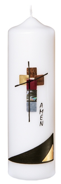 Gedenkkerze "Kreuz, Amen" Weiß 200 x 60 mm