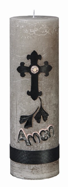 Gedenkkerze "Amen" Rustica Hellgrau 250 x 80 mm