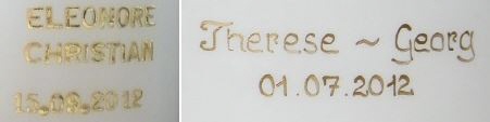 Links: Prägeschrift; Rechts: Handschrift