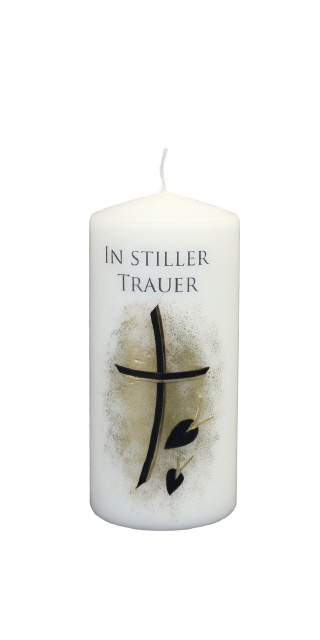 Trauerkerze "In stiller Trauer, Kreuz" 150 x 70 mm