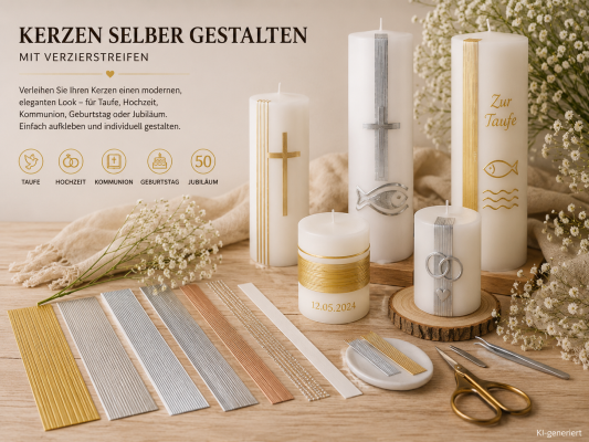 Verzierwachsstreifen in Gold, Silber und Weiß...