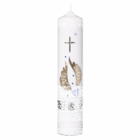 Taufkerze Ø 6 x H 25 cm mit Kreuz & Herz mit...