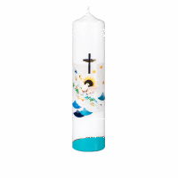 Taufkerze Ø 6 x H 25 cm mit Kreuz & Taube mit...