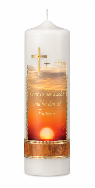 Gedenkkerze Weiß -Gott ist das Licht…- Ø 6 x H 20 cm