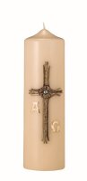Gedenkkerze Champagner mit Kreuz & A/O Ø 6 x H...