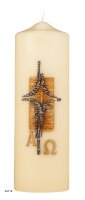 Gedenkkerze Champagner mit Kreuz & A/O Ø 8 x H...
