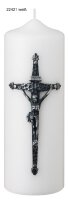 Gedenkkerze Elfenbein/Zinn mit Kreuz Ø 7 x H 20 cm