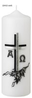 Gedenkkerze Elfenbein/Zinn mit Kreuz & A/O Ø 7...