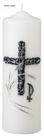 Gedenkkerze Elfenbein/Zinn mit Kreuz Ø 8 x H 25 cm