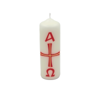 Osterkerze Ostertischkerze Kreuz Rot-Gold 15 x 5 cm