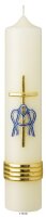 Marienkerze Altarkerze Marienmonogramm Gold-Blau 30 x 6 cm