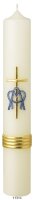Marienkerze Altarkerze Marienmonogramm Gold-Blau 40 x 6 cm