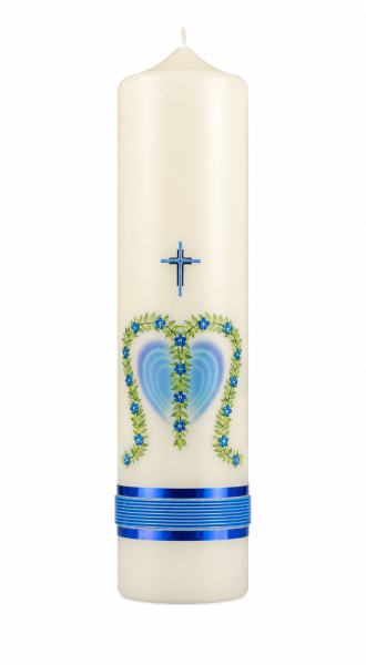 Marienkerze Altarkerze Marienmotiv Blau-Grün 30 x 8 cm Elfenbein