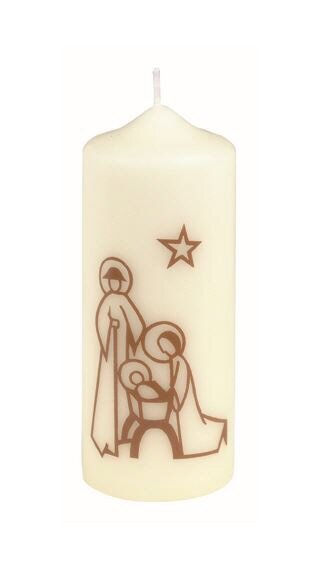 Weihnachtskerze "stilisierte Krippe" 15 x 6 cm