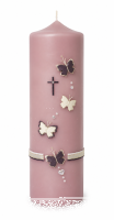 Gedenkkerze Taupe Rose mit Kreuz & Schmetterlinge...