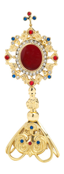 Reliquiar m. Steinen H 23 cm, 23 cm, Messing, Kristallsteine, gold
