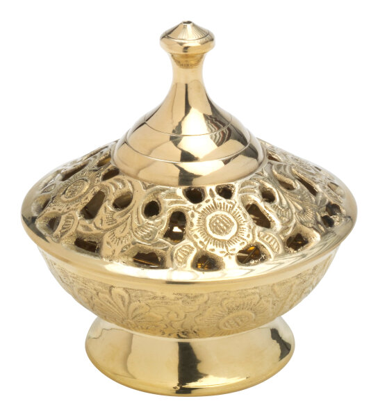 Weihrauch-Schale H 11 cm D 9 cm, Messing, gold, für Räucherkohle