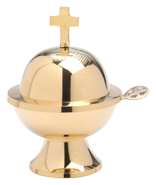 Messing-Schiffchen mit Kreuz H 13 cm, Messing, gold, wird mit Löffel geliefert
