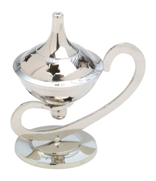 Räuchergefäß Sterne H 12 cm, Messing, vernickelt, silber, für Räucherkohle