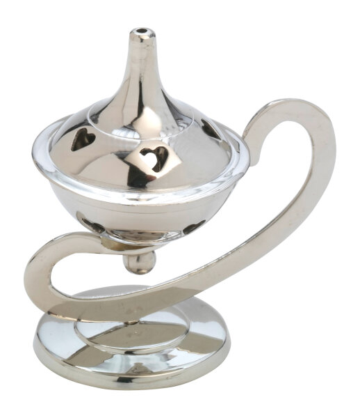 Rauchgefäß H 11 cm matt vernickelt, Messing, vernickelt, silber, für Räucherkohle