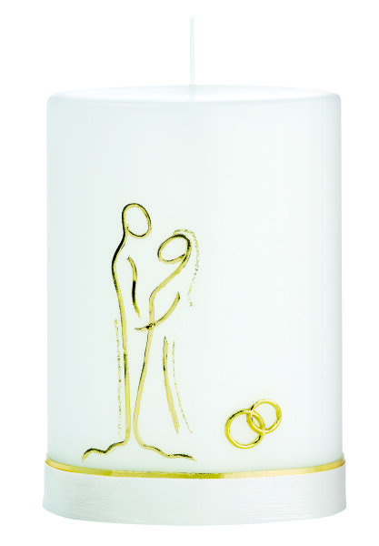 Hochzeitskerze Ovalkerze "Frau & Mann mit Ringe" Ø 12 x H 15 cm mit Namensverzierung