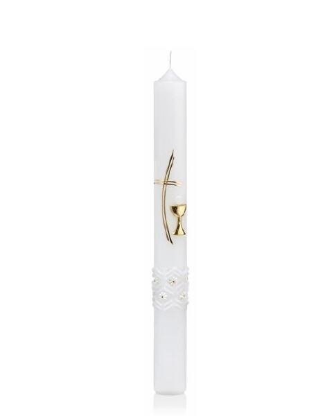 Kommunionkerze Kreuz mit Kelch Gold Ø 4 x H 40 cm