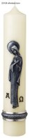 Gedenkkerze Elfenbein/Zinn mit Maria & A/O 40 x 7 cm