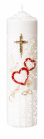 Hochzeitskerze Stumpenkerze mit Herzen, Kreuz &...