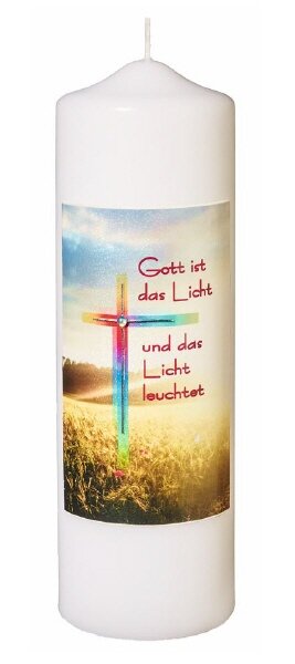 Gedenkkerze Weiß -Gott ist das Licht… - Ø 8 x H 25 cm