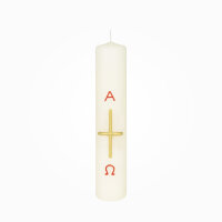 Hausosterkerze 20 x Ø 4 cm Kreuz, A+O in Rot/Gold...